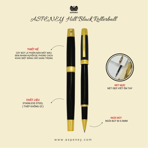 Bút dạ bi ASPENEY Hill Black Rollerball