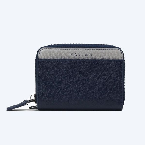 Bóp ví da thật nam nữ Ví da Saffiano Mini Versa HAVIAS Wallet Màu Xanh Navy