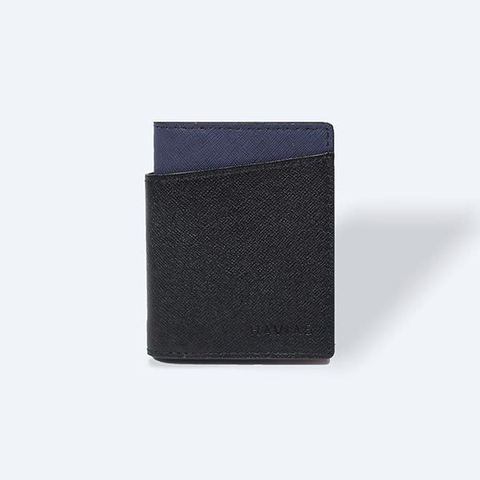 Bóp ví da thật nam nữ HAVIAS Ví Da Seashell Grid Frame Wallet Đen Xanh Navy