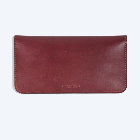 Bóp ví da thật nam nữ HAVIAS Ví dài Lemo Handcrafted Wallet Đỏ nâu