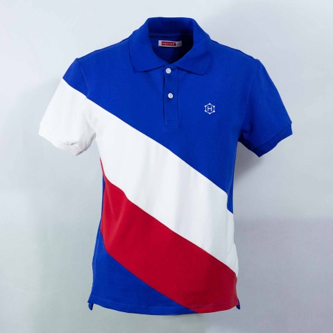 Navy Blue Mixed White Red Skew Premium Polo