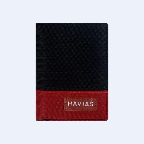 Bóp ví da thật nam nữ HAVIAS Ví vải Modern Fabric Vertical Wallet Đen Đỏ