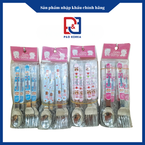 Gommy Bộ thìa dĩa trẻ em màu xanh - hồng set 2 스픈포크세트