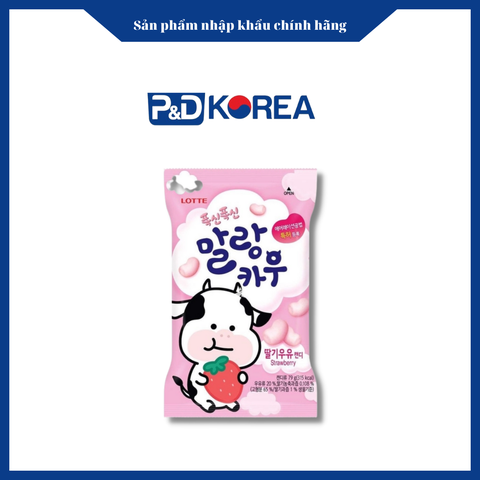 Lotte Kẹo sữa bò vị dâu túi hồng 79g 폭신폭신 말랑카우 딸기우유