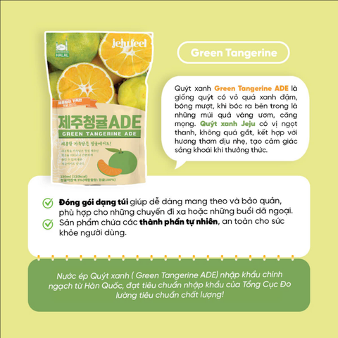 Jejufeel Nước giải khát quýt xanh túi 230ml Green Tangerine Ade