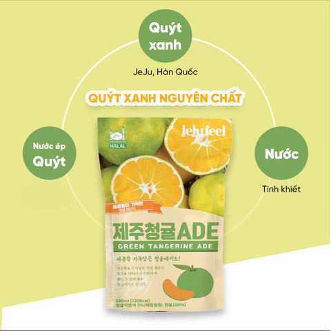 Jejufeel Nước giải khát quýt xanh túi 230ml Green Tangerine Ade