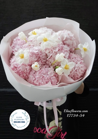 Bó hoa cẩm tú cầu mix tulip tặng bạn gái. Bó hoa cẩm tú cầu đẹp 2026. Elise Flowers
