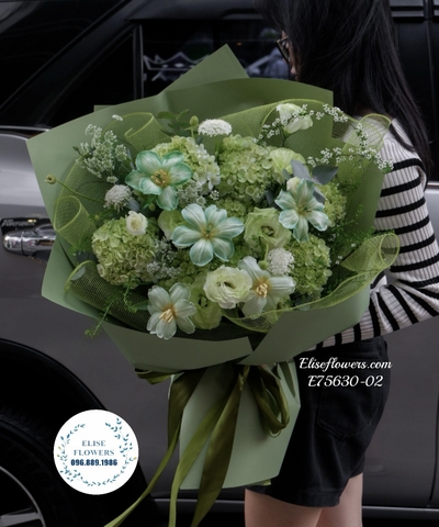 Bó hoa cẩm tú cầu xanh lá. Bó hoa nhập khẩu đẹp ở Hà Nội. Elise Flowers