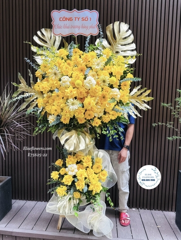 Hoa khai trương tone vàng phú quý , rực rỡ và may mắn tại Hà Nội - Elise Flowers