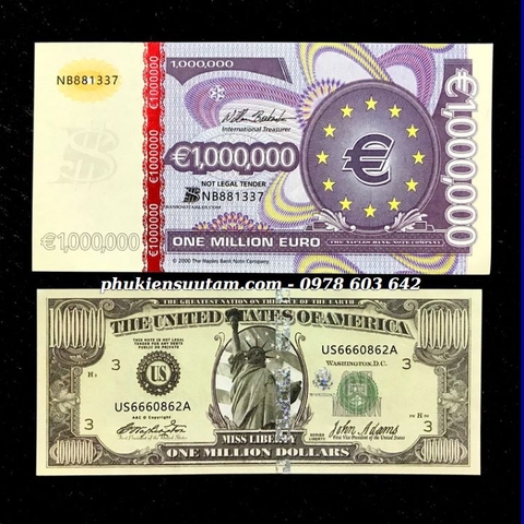 Cặp Tiền Lưu Niệm 1 Triệu USD Và Euro Dạ Quang
