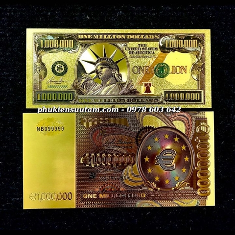 Cặp Tiền Plastic Triệu USD Và Euro Mạ Vàng