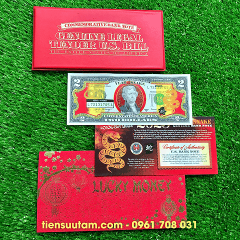 Tiền 2 USD Hình Con Rắn Mạ Vàng 2025 In Màu