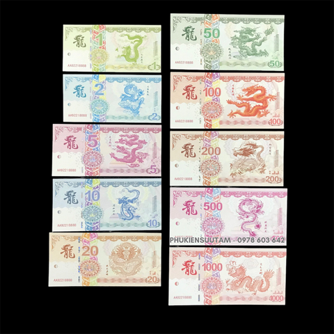Bộ 10 Tờ Tiền Lưu Niệm Hình Con Rồng Dạ Quang