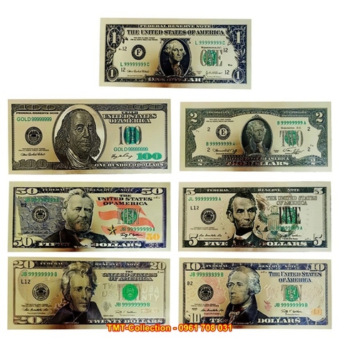 Bộ 7 tờ USD mạ vàng plastic