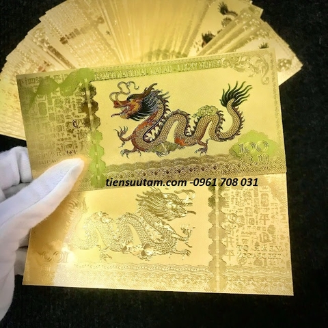 Tiền lì xì con Rồng mạ vàng plastic in màu