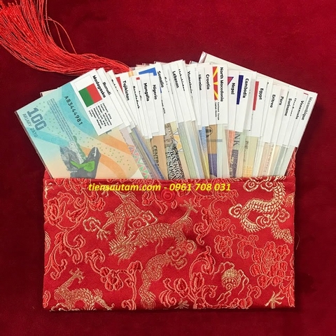 Bộ tiền 50 tờ 50 quốc gia có cờ tặng túi gấm