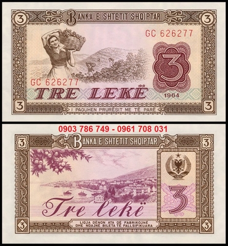 Albania 3 Leke 1964-1976 UNC