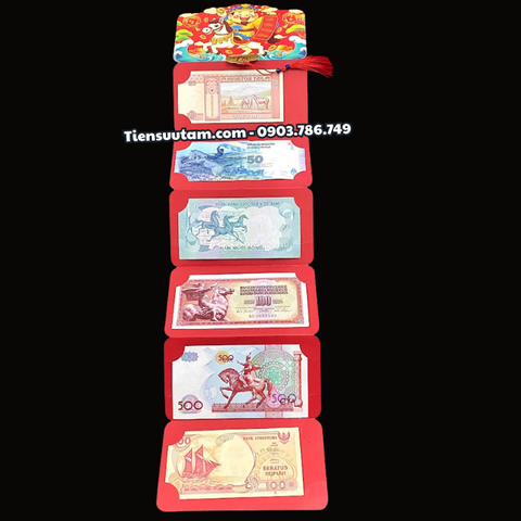 Bao Lì Xì Thần Tài Và Bao Lì Xì Đầu Lân 6 Tờ Tiền Thế Giới Mã Đáo Thành Công Thuận Buồm Xuôi Gió