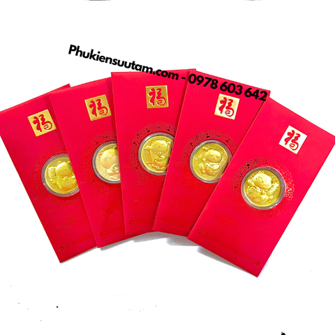 Bao Lì Xì Hình Con Mèo Thần Tài Mạ Vàng VIP