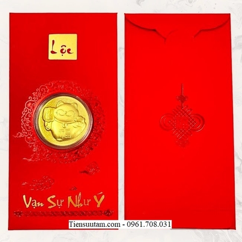 Bao Lì Xì Lộc Hình Mèo Thần Tài Mạ Vàng