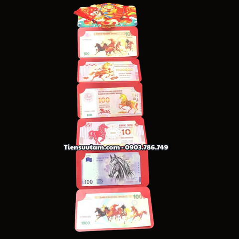 Bao Lì Xì Thần Tài 6 Tờ Tiền Lưu Niệm Mã Đáo Thành Công Và Bao Lì Xì Đầu Lân 6 Tờ Tiền Lưu Niệm Mã Đáo Thành Công