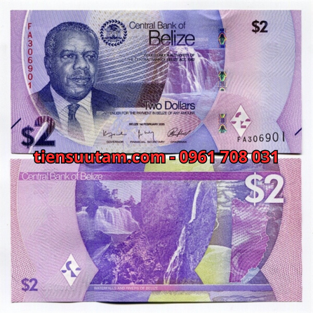 Belize 2 Dollar 2025 UNC