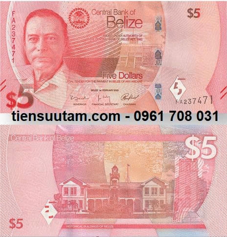 Belize 5 Dollar 2025 UNC