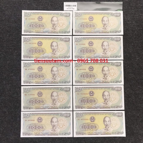 Bộ 10 Tờ 1k Tứ Quý 9999 & Ngũ Quý 88888