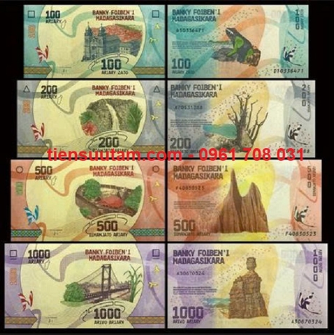 Bộ 4 Tờ Tiền 100, 200, 500, 1000 Aliary Của Madagasca