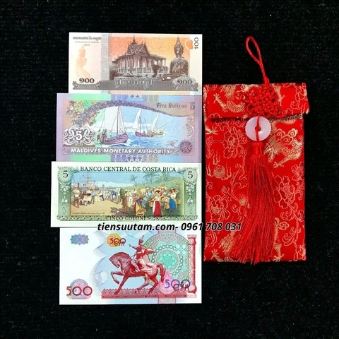 Bộ 4 Tờ Tiền May Mắn Kèm Túi Gấm