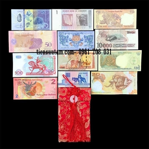 Bộ Tiền Thế Giới 12 Con Giáp Kèm Túi Gấm