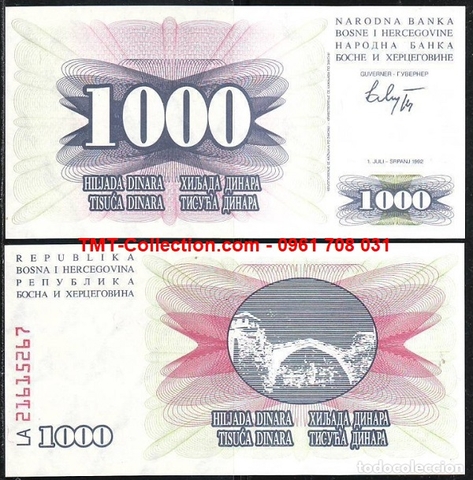 Bosnia And Herzegovina 1000 Dinara 1992 UNC
