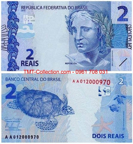 Brasil 2 Reals 2010 UNC (tờ)
