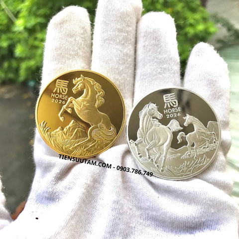 Cặp Xu Úc Hình Con Ngựa Mạ Vàng Bạc Tặng Túi Gấm Lộc