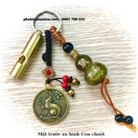 Móc Khoá Còi Đồng Hồ Lô Mặt Xu Hình 12 Con Giáp