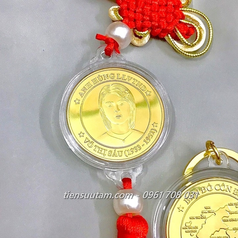 Dây Treo Ô Tô Xu Hình Cô Sáu Côn Đảo Mạ Vàng