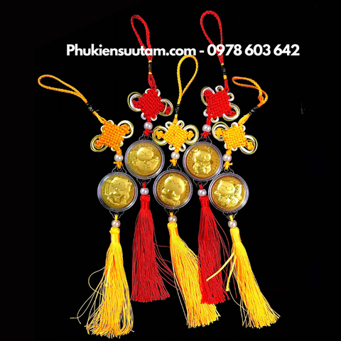 Dây treo đồng xu Mèo Thần Tài vàng may mắn