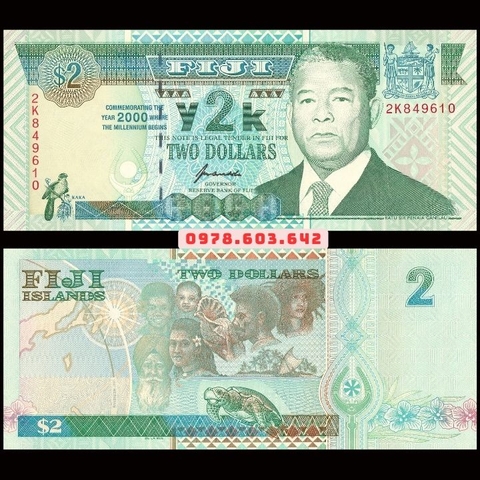 Fiji 2 Dollars 2000 UNC