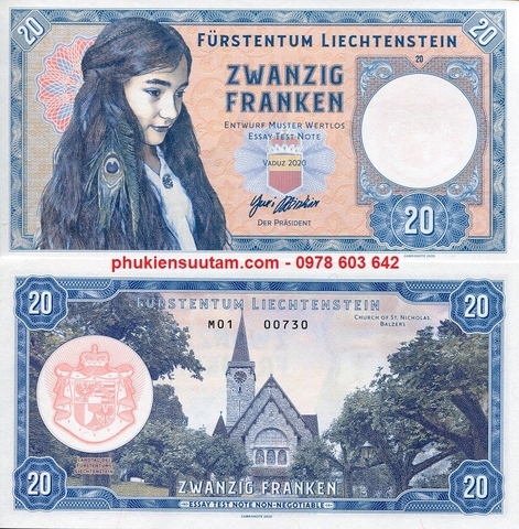 Liechtenstein 20 Franken 2020 UNC Test Note Specimen