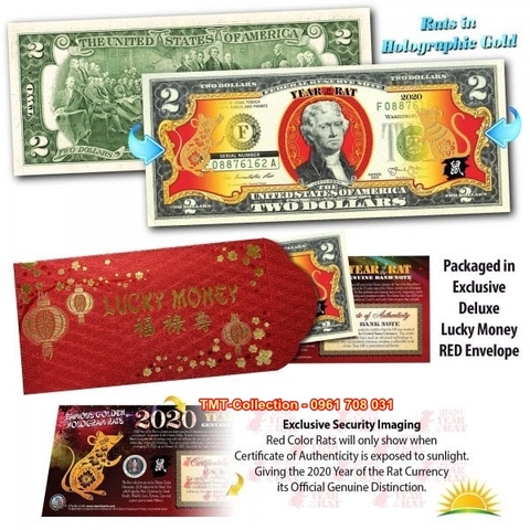Tiền 2USD hình con chuột mạ vàng của Mỹ