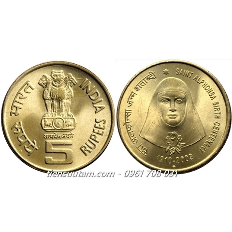 India - Ấn Độ 5 Rupee 2009 - KN 100 năm Thánh Alphonsa