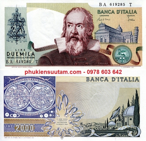 Italia 2000 lira Galileo 1973 Cũ (tờ)