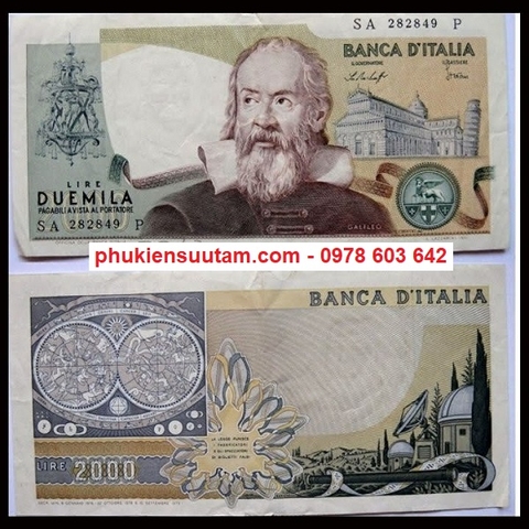 Italia 2000 lira Galileo 1973 Cũ (tờ)