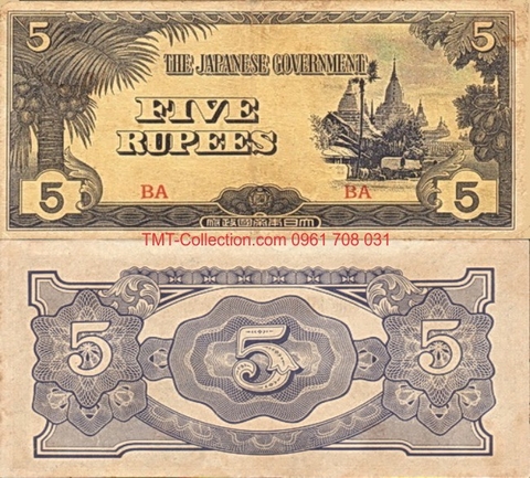 Japan - Nhật 5 rupees quân đội Nhật tại Myanmar