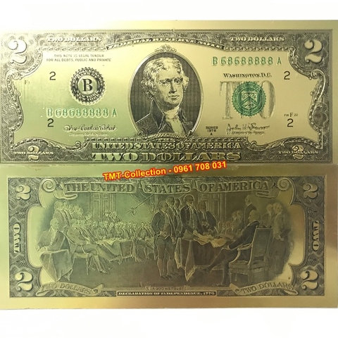 Tiền 2 USD mạ vàng plastic
