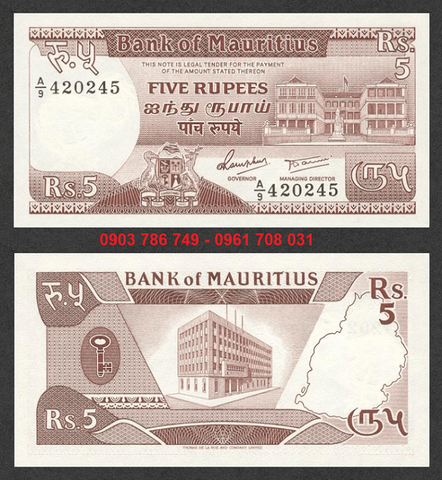 Mauritius 5 Rupees 1985 UNC