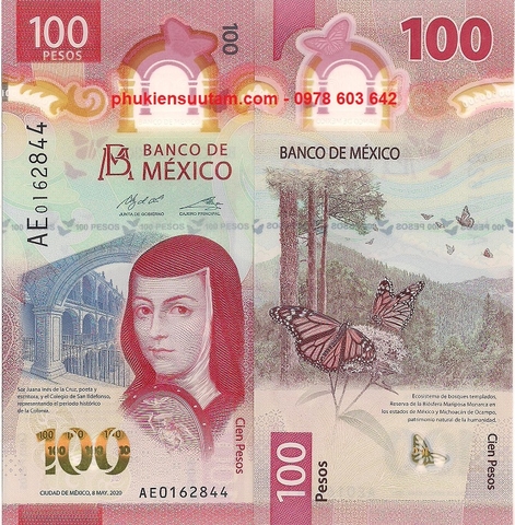 Mexico 100 Pesos 2020 UNC Polymer Kỷ Niệm Độc Lập