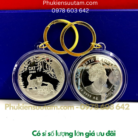 Móc Khóa Xu Úc Hình Con Mèo Bạc