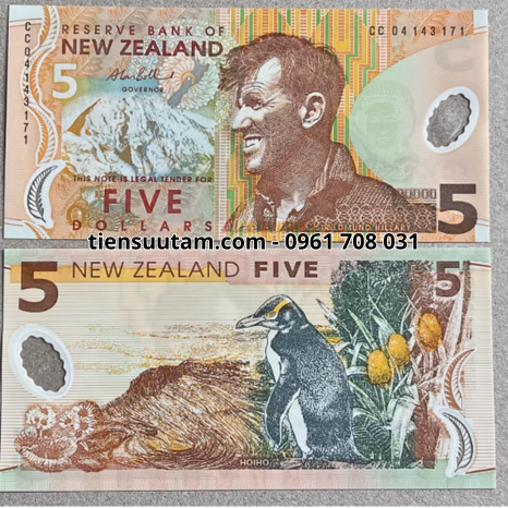 New Zealand 5 dollars 2004 UNC polyme