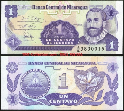 Nicaragua 1 Centavos 1990 UNC (tờ)